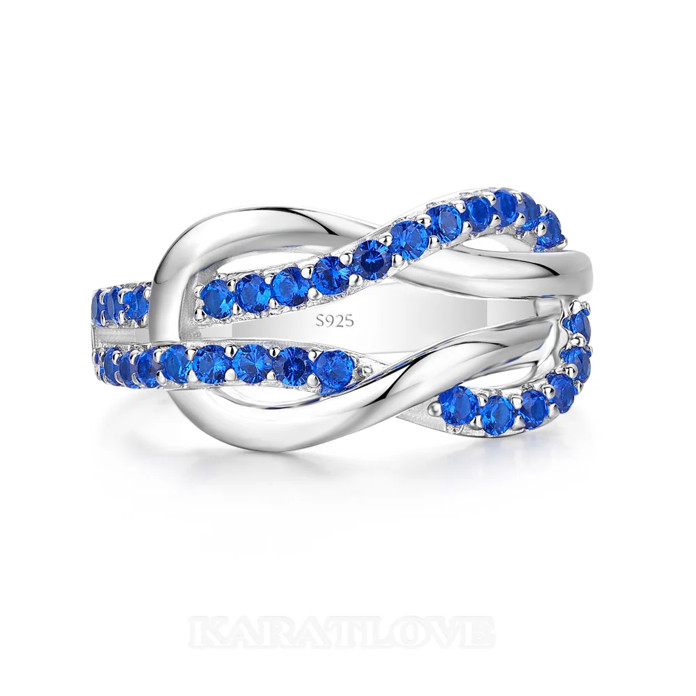 Round Cut Sapphire Blue Sterling Silver Intertwined Band Promise Ring