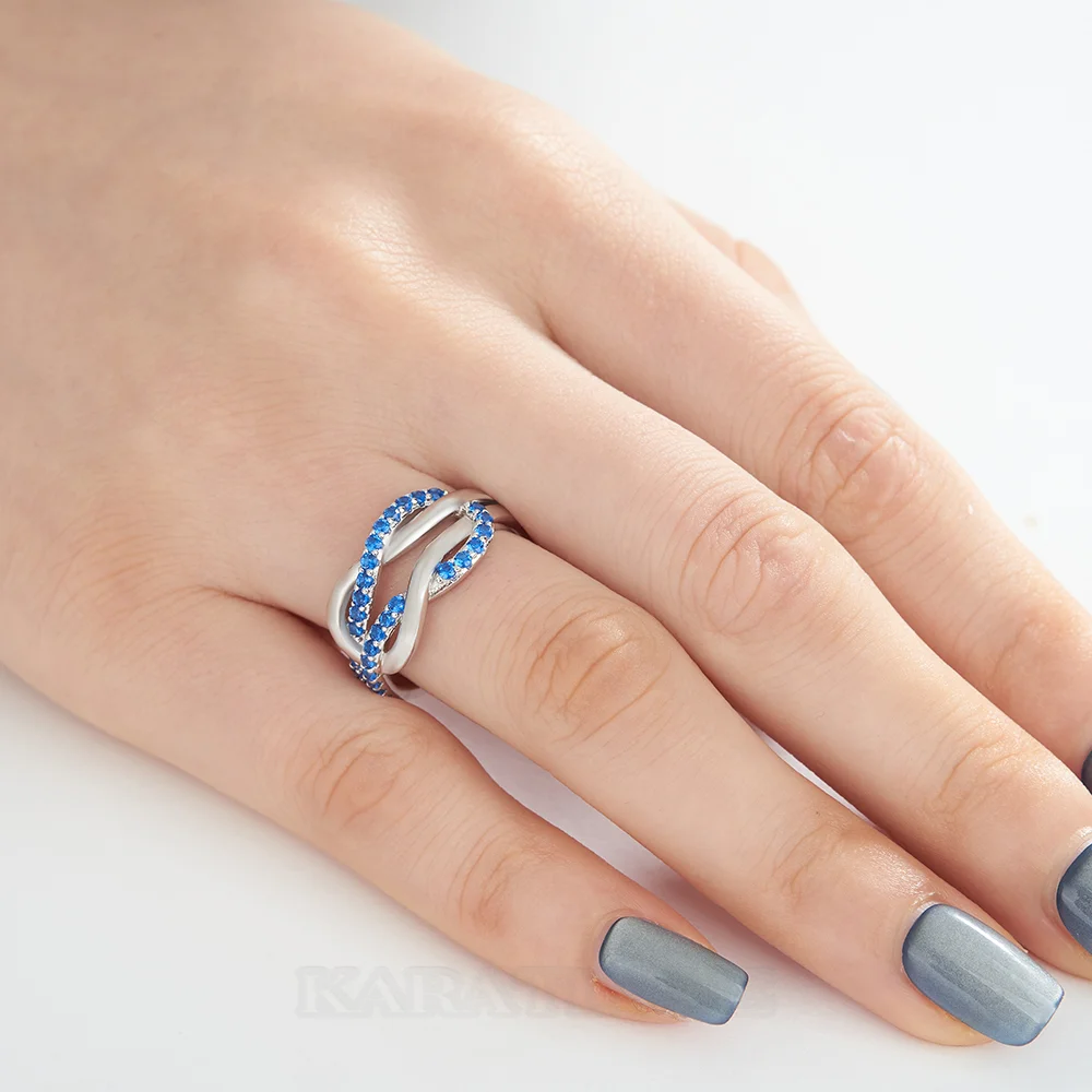 Round Cut Sapphire Blue Sterling Silver Intertwined Band Promise Ring