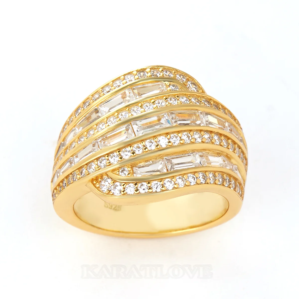 Baguette Cut Diamond White Yellow Gold Sterling Silver Art Deco Band Ring