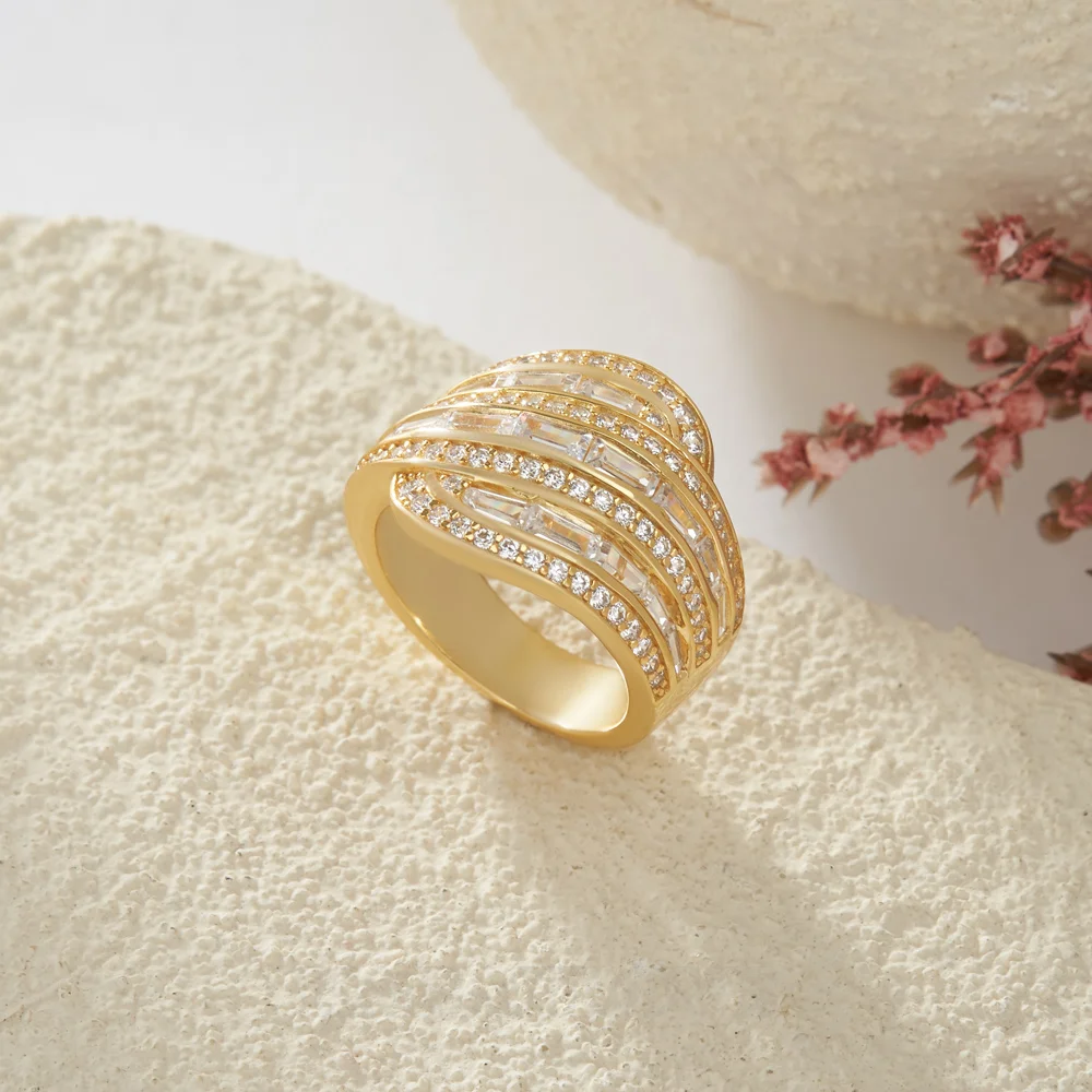 Baguette Cut Diamond White Yellow Gold Sterling Silver Art Deco Band Ring