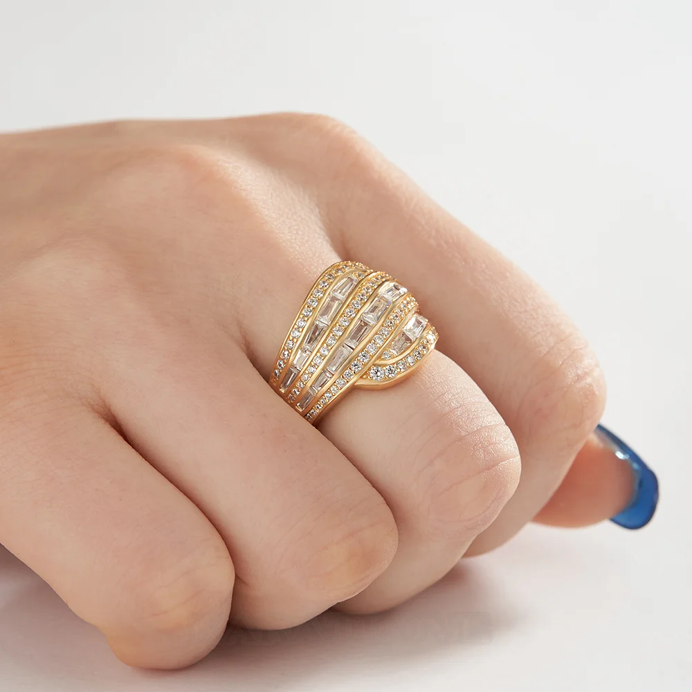 Baguette Cut Diamond White Yellow Gold Sterling Silver Art Deco Band Ring