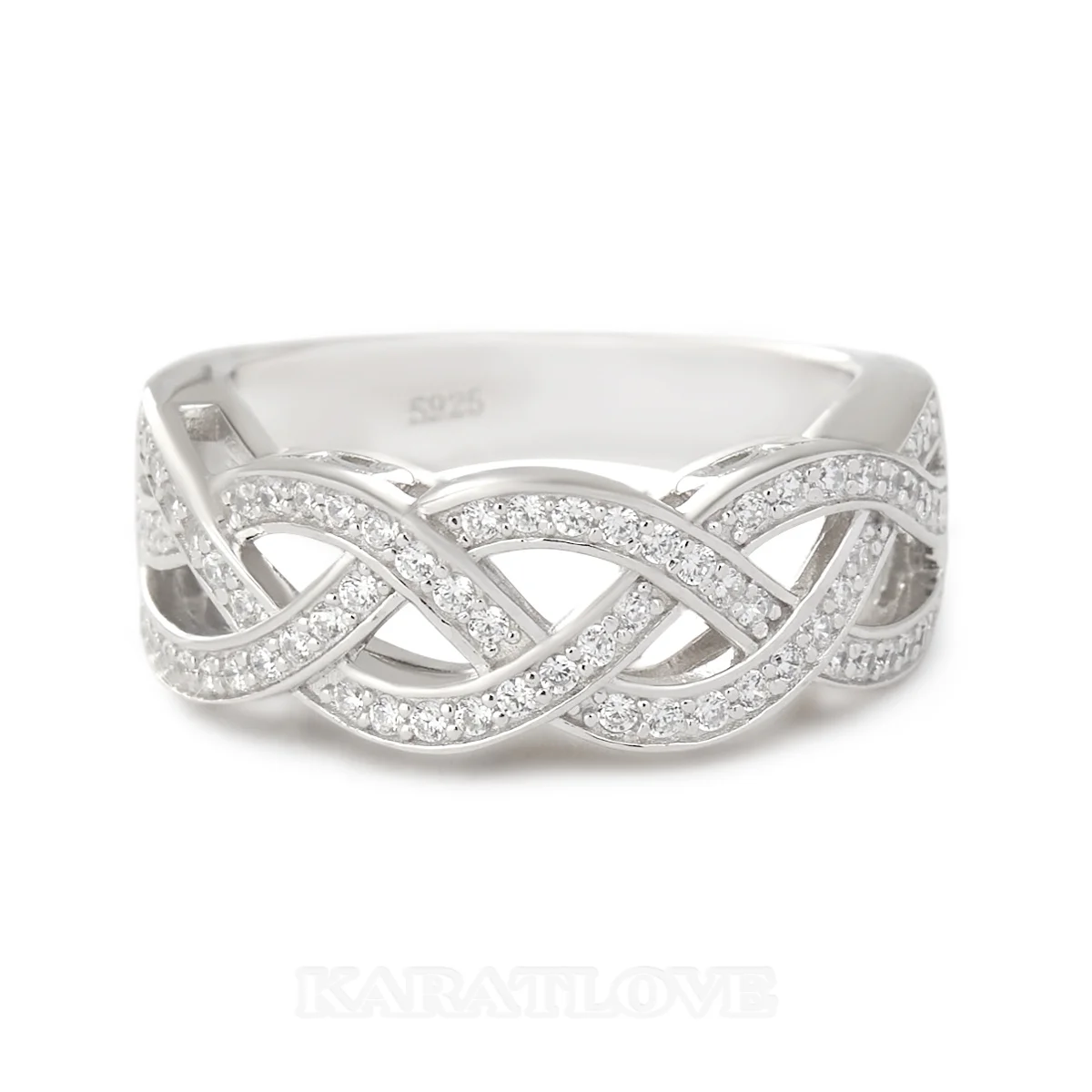 Round Cut Diamond White Sterling Silver Intertwined Wedding Ring