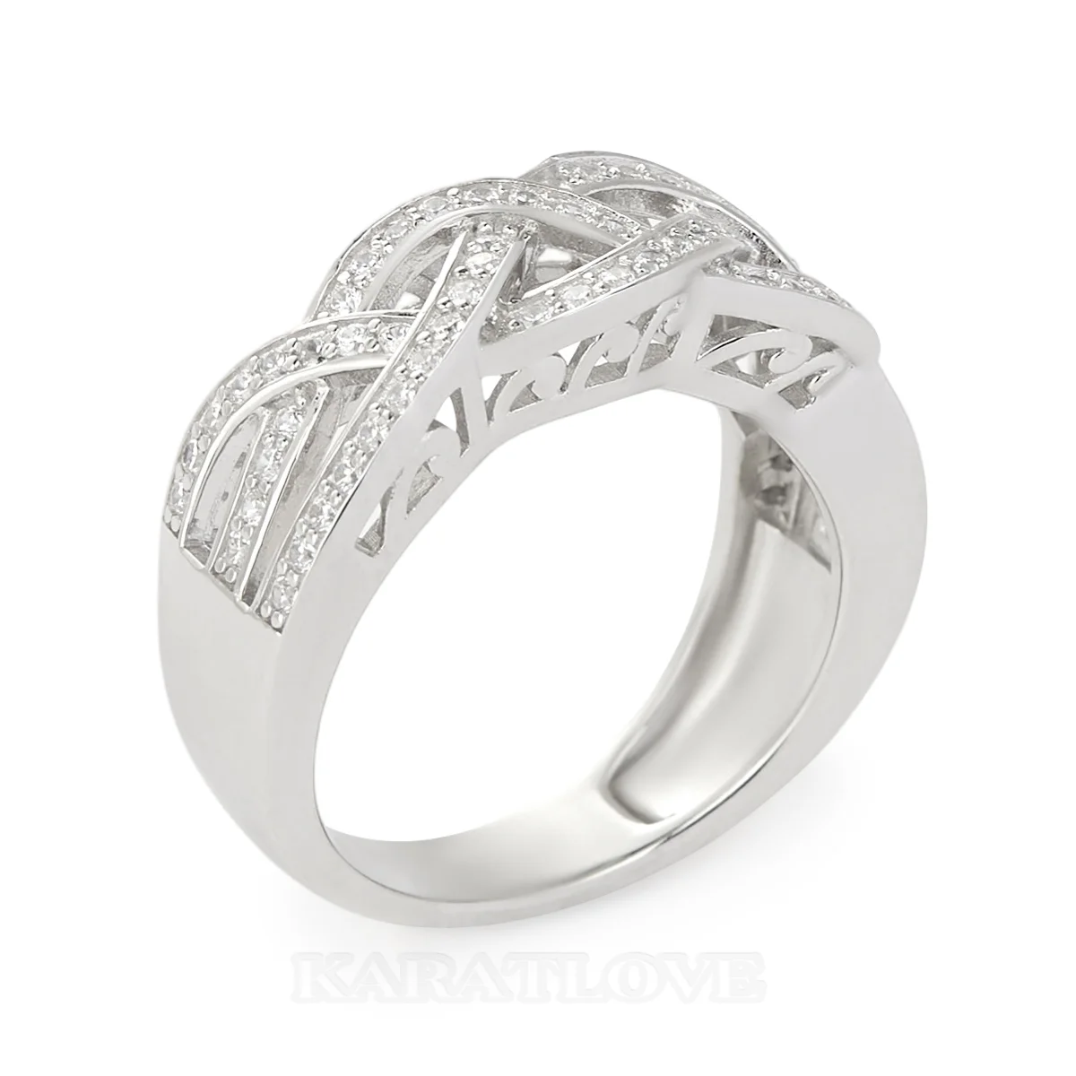 Round Cut Diamond White Sterling Silver Intertwined Wedding Ring