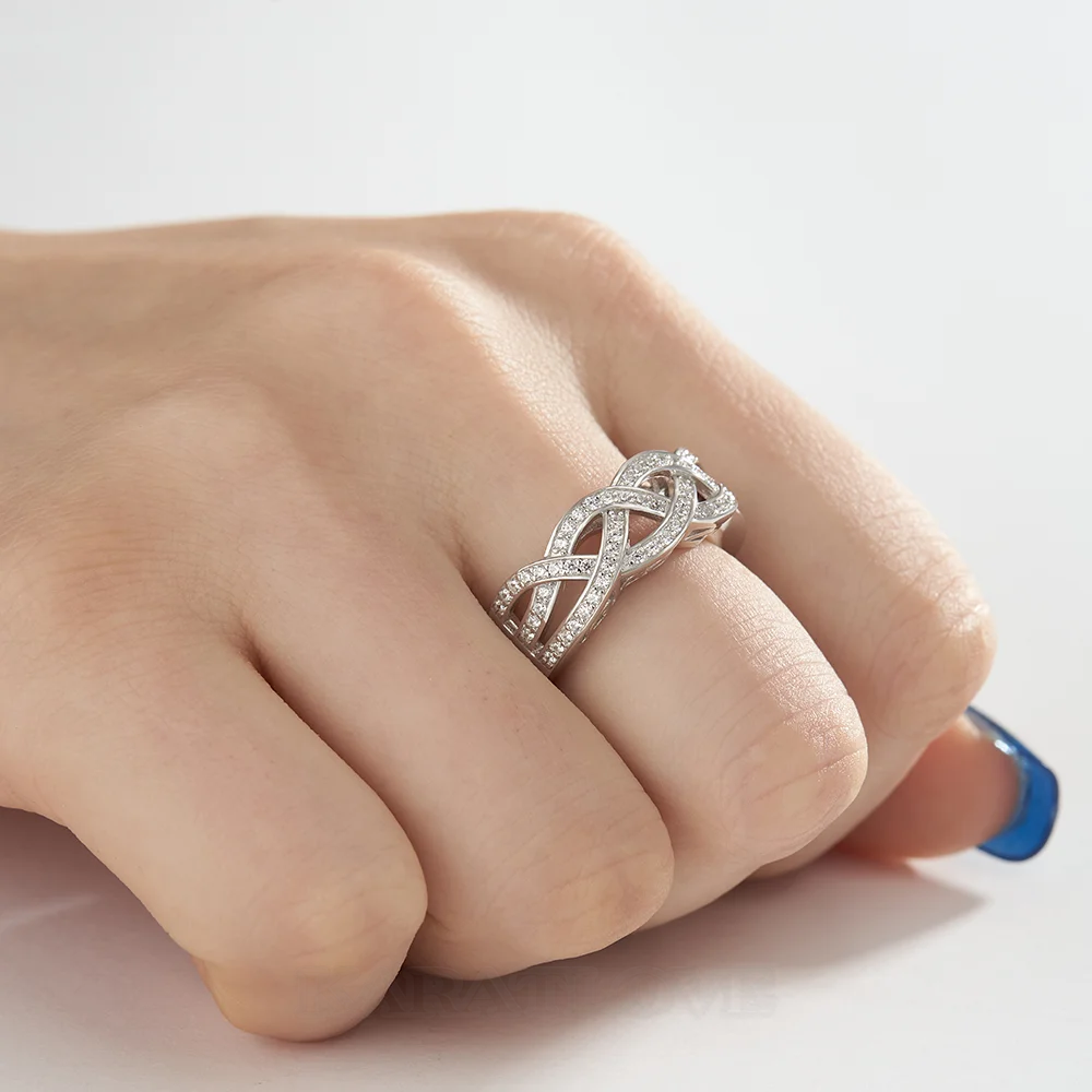 Round Cut Diamond White Sterling Silver Intertwined Wedding Ring