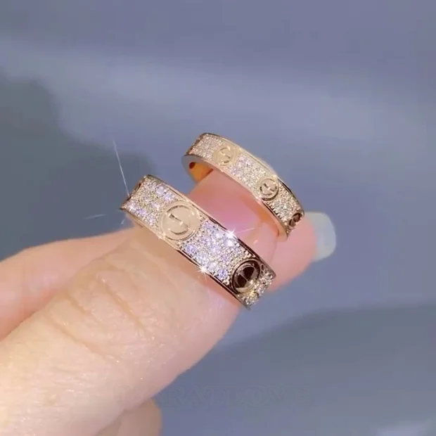 Round Cut Diamond White Rose Gold Couple Rings in 925 Sterling Silver