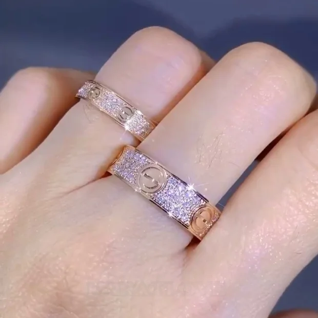 Round Cut Diamond White Rose Gold Couple Rings in 925 Sterling Silver