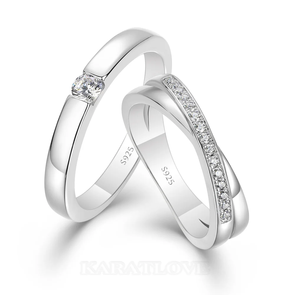 Round Cut Diamond White 925 Sterling Silver Wedding Couple Rings