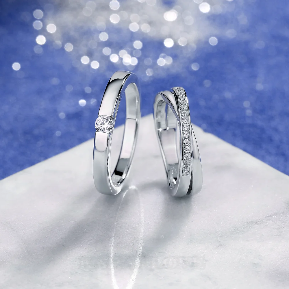 Round Cut Diamond White 925 Sterling Silver Wedding Couple Rings