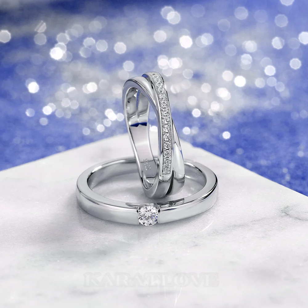 Round Cut Diamond White 925 Sterling Silver Wedding Couple Rings