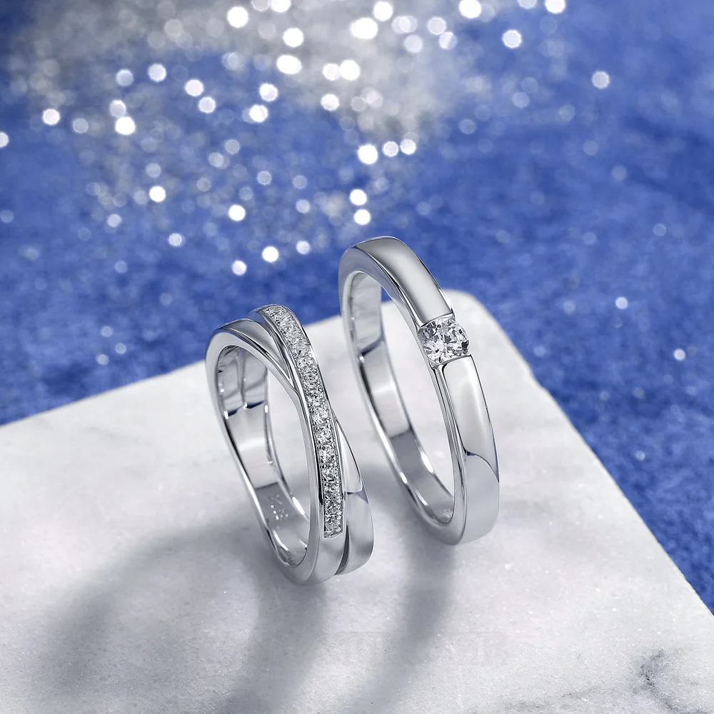 Round Cut Diamond White 925 Sterling Silver Wedding Couple Rings