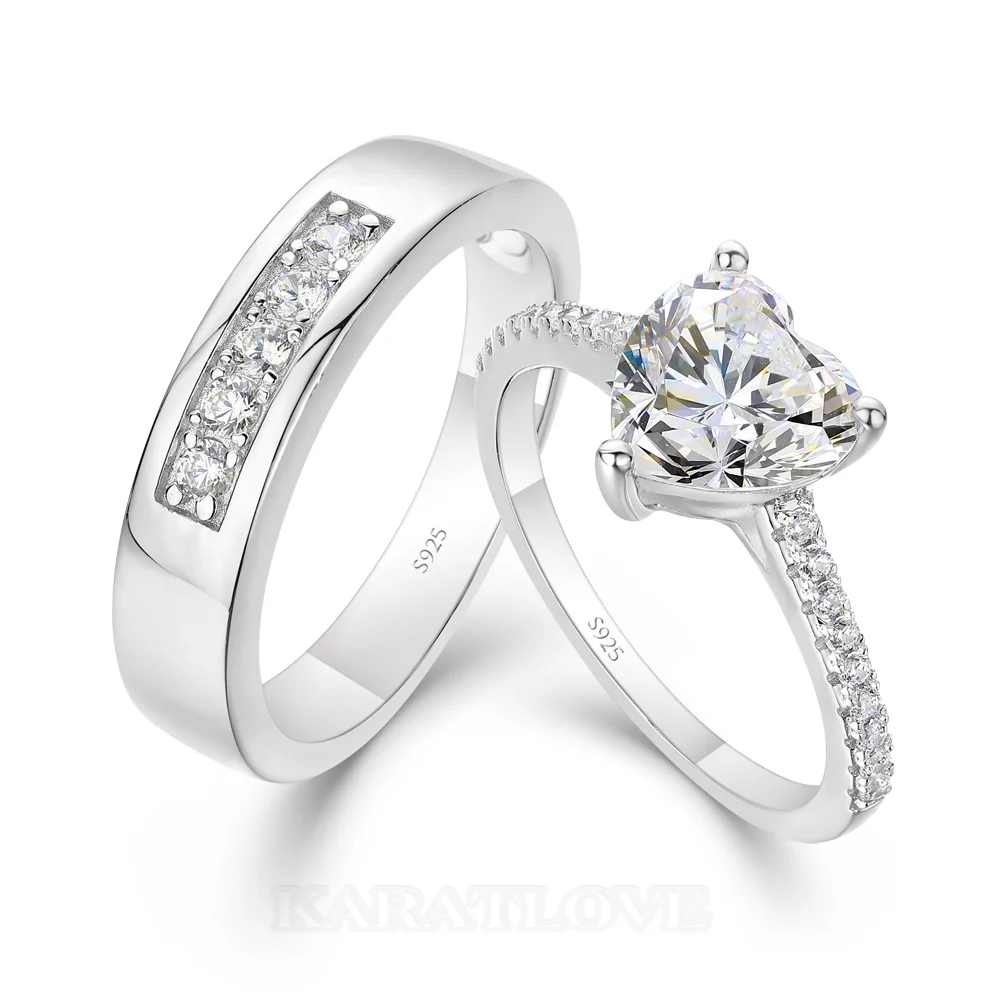 Heart Cut Diamond White 925 Sterling Silver Wedding Couple Rings