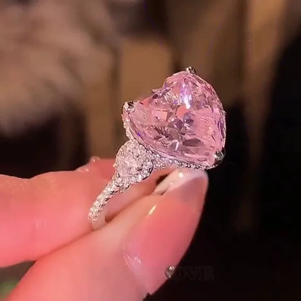 Fancy Pink Heart Cut 3-Stone Engagement Ring in 925 Sterling Silver