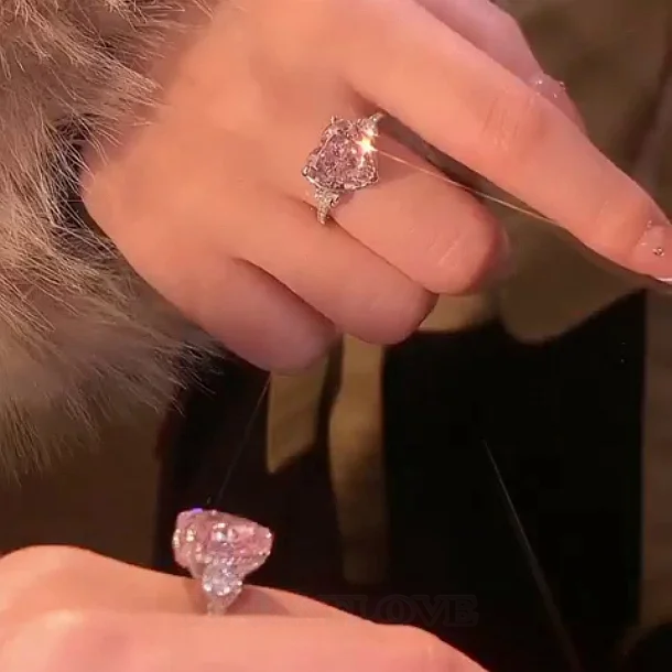 Fancy Pink Heart Cut 3-Stone Engagement Ring in 925 Sterling Silver