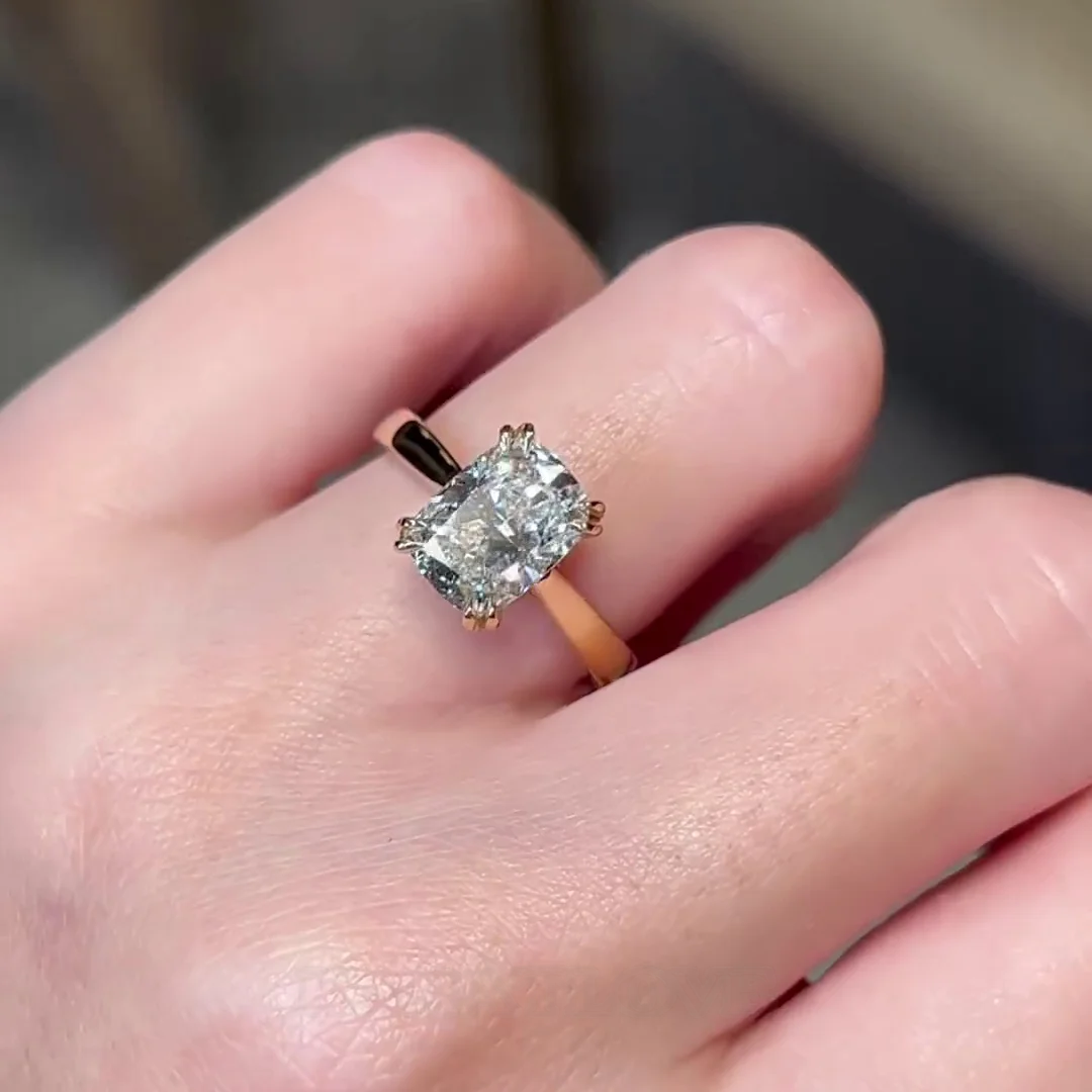 Radiant Cut Diamond White Hidden Halo 925 Sterling Silver Yellow Gold Engagement Ring Radiant Cut Diamond White Hidden Halo 925 Sterling Silver Yellow Gold Engagement Ring