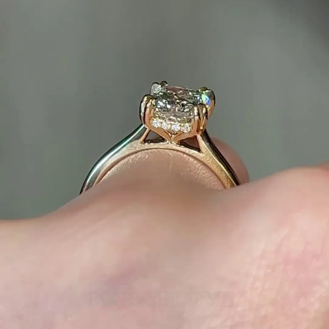 Radiant Cut Diamond White Hidden Halo 925 Sterling Silver Yellow Gold Engagement Ring