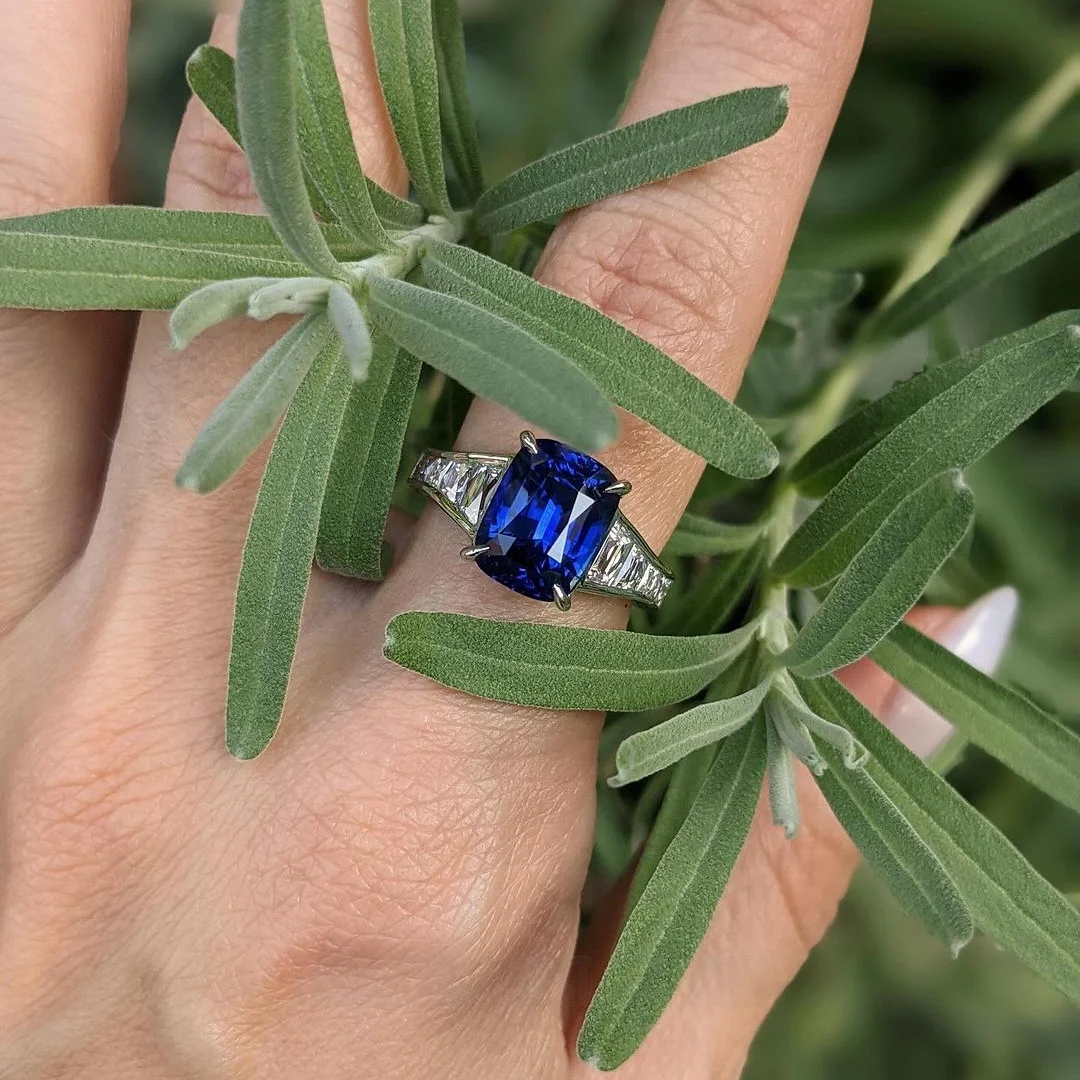Radiant Cut Sapphire Blue Art Deco 925 Sterling Silver Engagement Ring