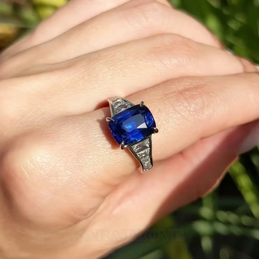 Radiant Cut Sapphire Blue Art Deco 925 Sterling Silver Engagement Ring