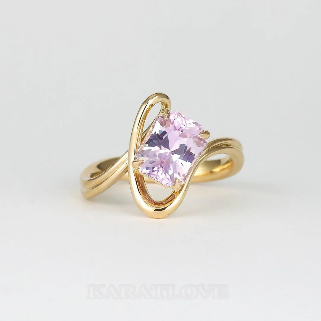 Radiant Cut Fancy Pink Art Deco Solitaire 925 Sterling Silver Yellow Gold Engagement Ring