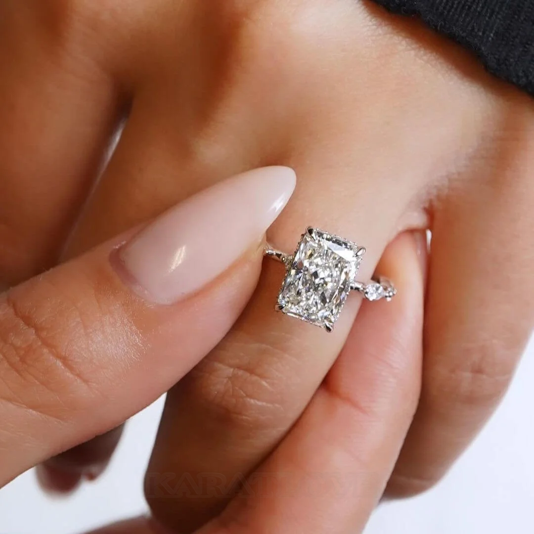 Radiant Diamond White Sterling Silver Classic Engagement Ring