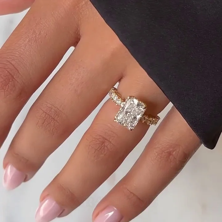 Radiant Diamond White Sterling Silver Gold Halo Engagement Ring