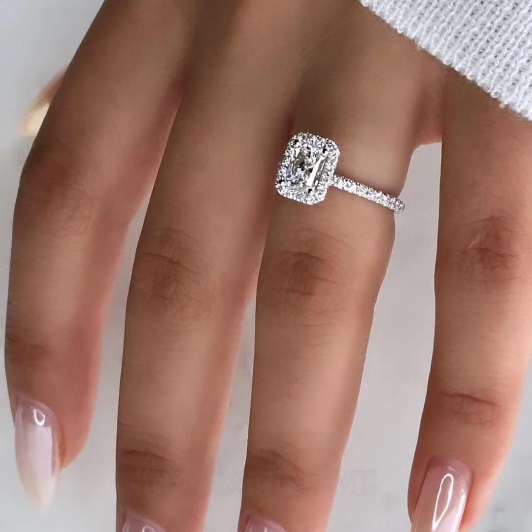 Radiant Diamond White Sterling Silver Halo Engagement Ring Radiant Diamond White Sterling Silver Halo Engagement Ring