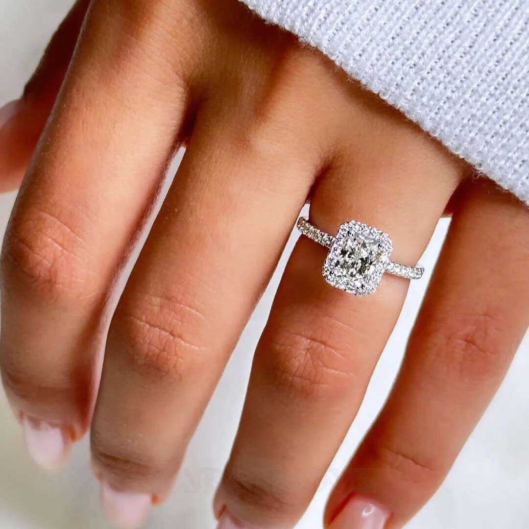 Radiant Diamond White Sterling Silver Halo Engagement Ring