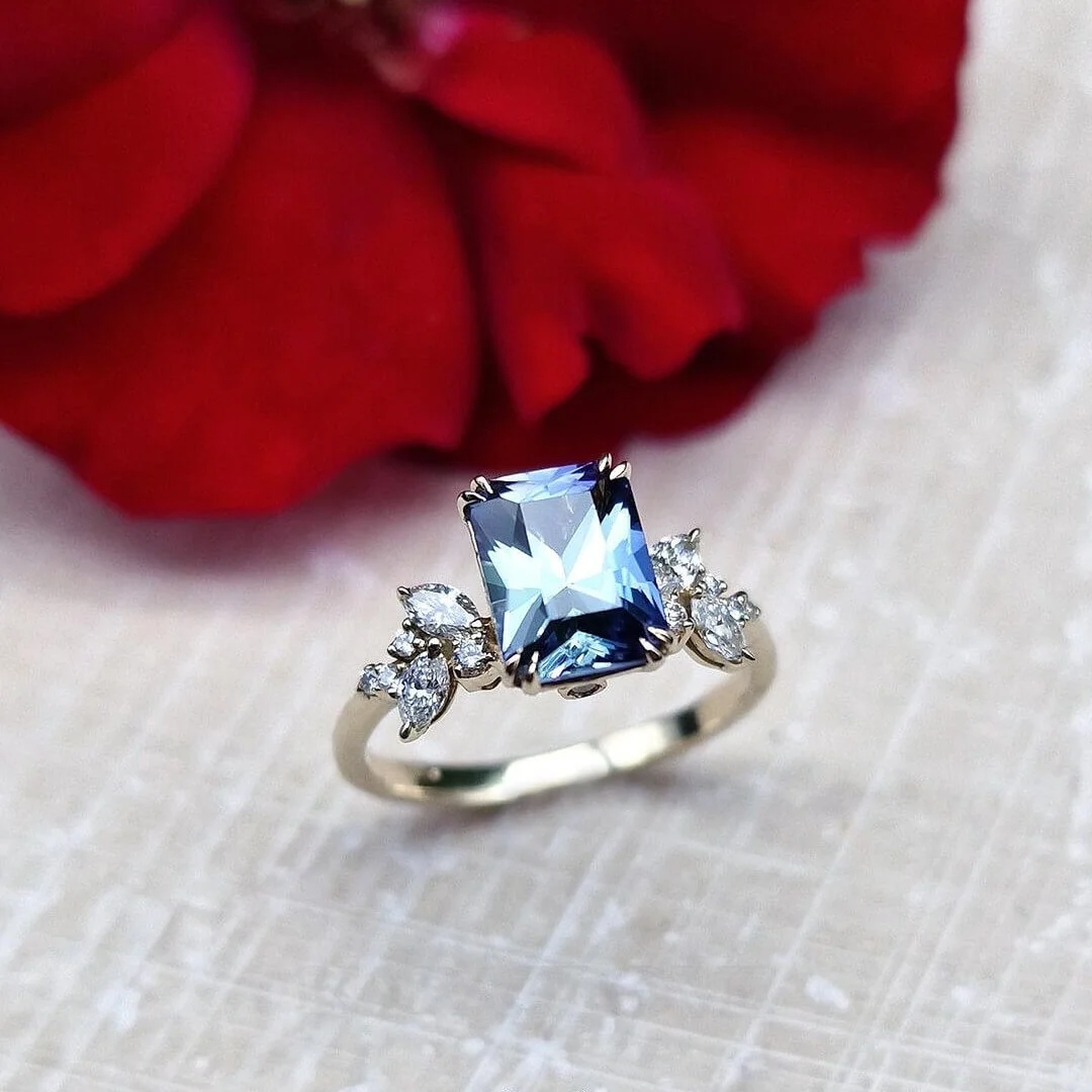Radiant Cut Aquamarine Sterling Silver Art Deco Engagement Ring Radiant Cut Aquamarine Sterling Silver Art Deco Engagement Ring