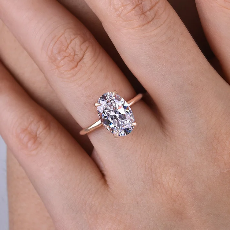 Oval Cut Diamond White Sterling Silver Engagement Ring