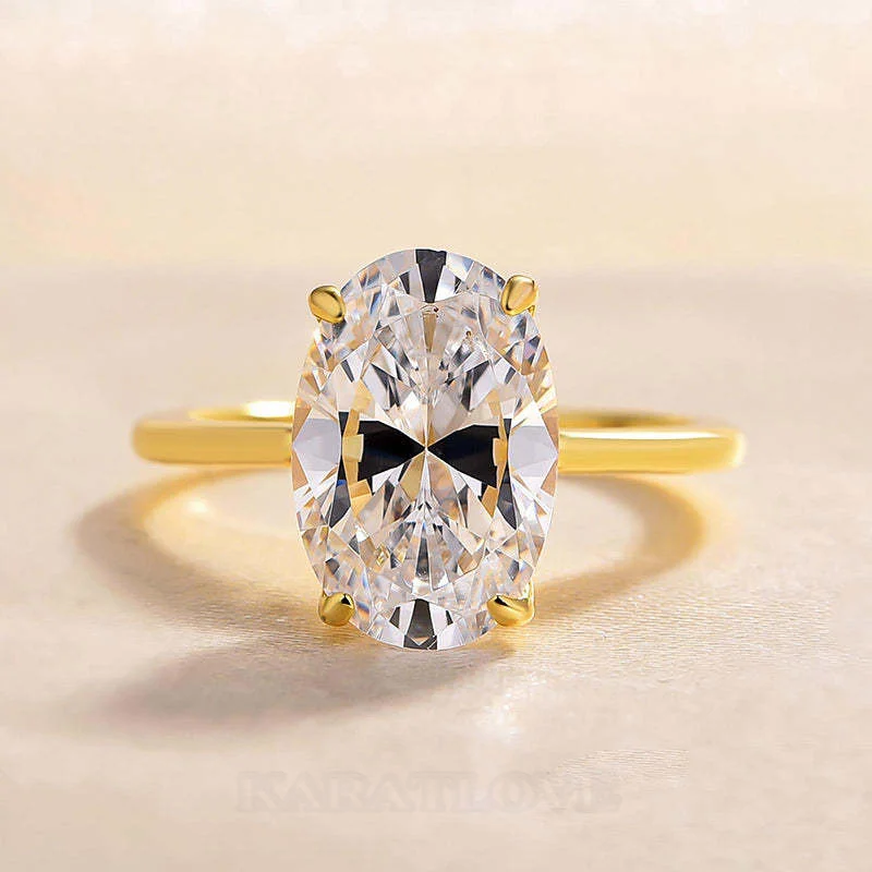 Oval Cut Diamond White Sterling Silver Engagement Ring