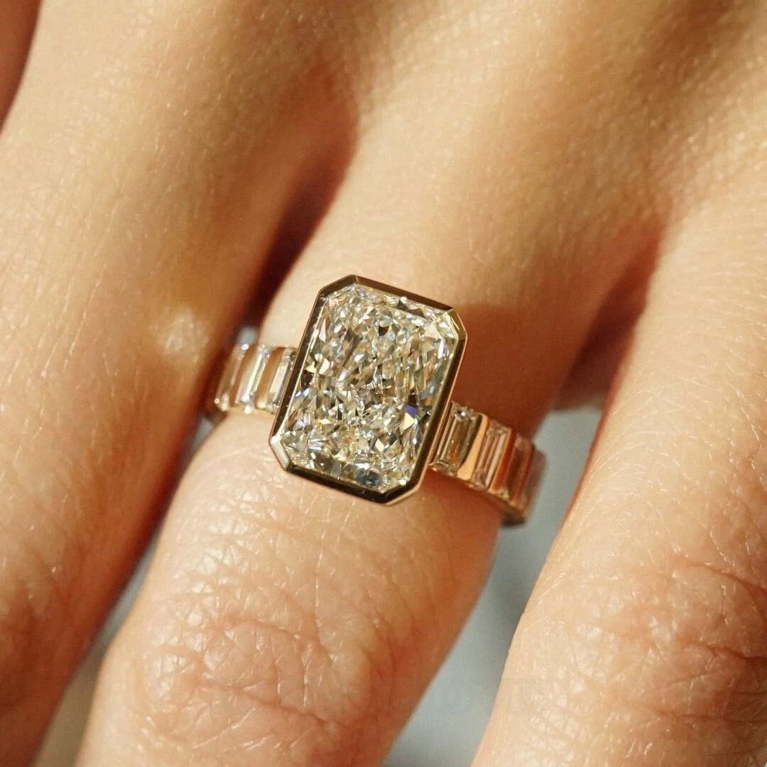 Radiant Cut Diamond White Sterling Silver Yellow Gold Engagement Ring Radiant Cut Diamond White Sterling Silver Yellow Gold Engagement Ring