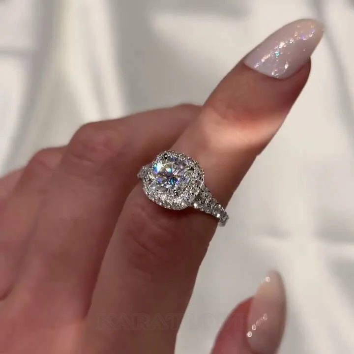 Cushion Cut Diamond White Sterling Silver Halo Engagement Ring