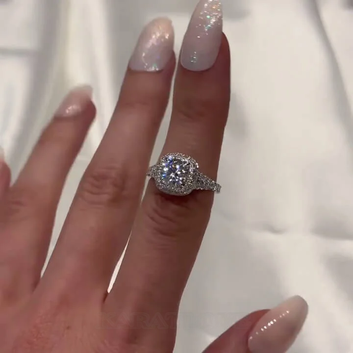 Cushion Cut Diamond White Sterling Silver Halo Engagement Ring