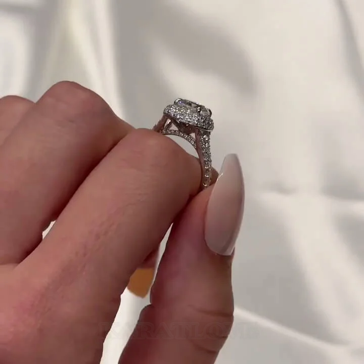 Cushion Cut Diamond White Sterling Silver Halo Engagement Ring