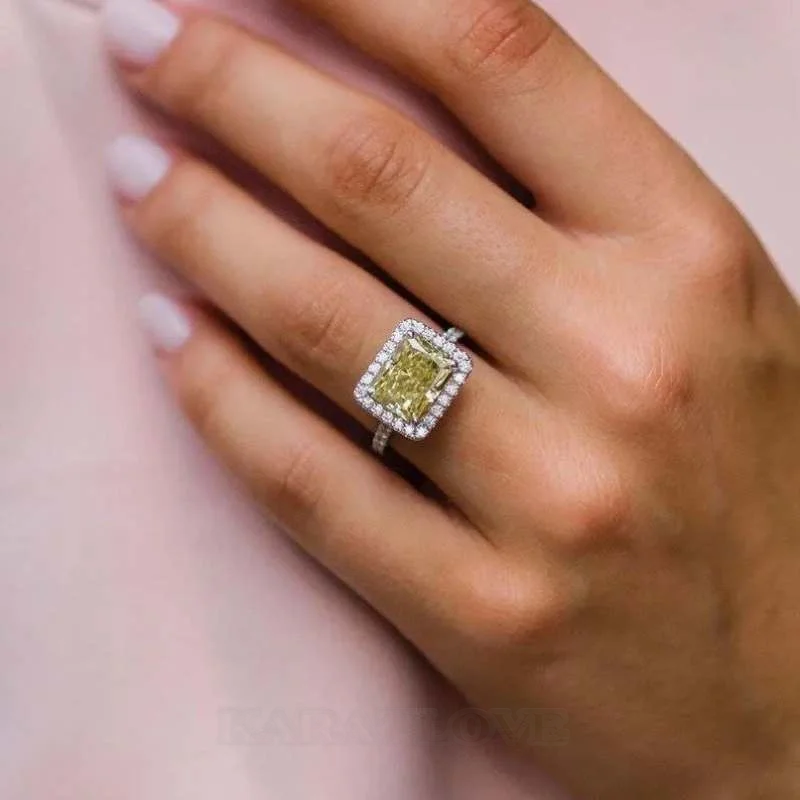 Radiant Cut Citrine Yellow Sterling Silver Halo Engagement Ring Radiant Cut Citrine Yellow Sterling Silver Halo Engagement Ring
