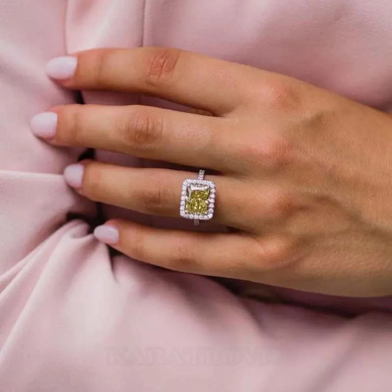 Radiant Cut Citrine Yellow Sterling Silver Halo Engagement Ring