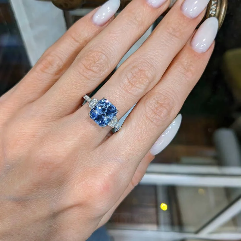 Radiant Cut Sapphire Blue Sterling Silver 3-Stone Engagement Ring Radiant Cut Sapphire Blue Sterling Silver 3-Stone Engagement Ring
