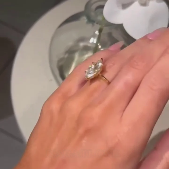 Marquise Cut Diamond White Sterling Silver Yellow Gold Engagement Ring