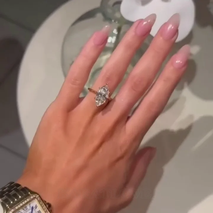 Marquise Cut Diamond White Sterling Silver Yellow Gold Engagement Ring