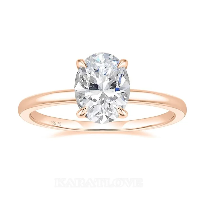 Oval Cut Diamond White Sterling Silver Solitaire Engagement Ring