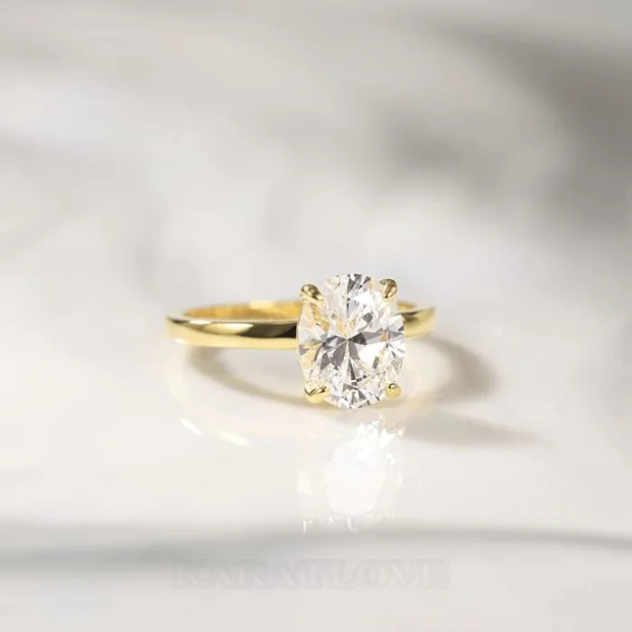 Oval Cut Diamond White Sterling Silver Solitaire Engagement Ring