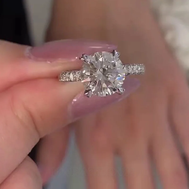 Round Cut Diamond White 925 Sterling Silver Classic Engagement Ring