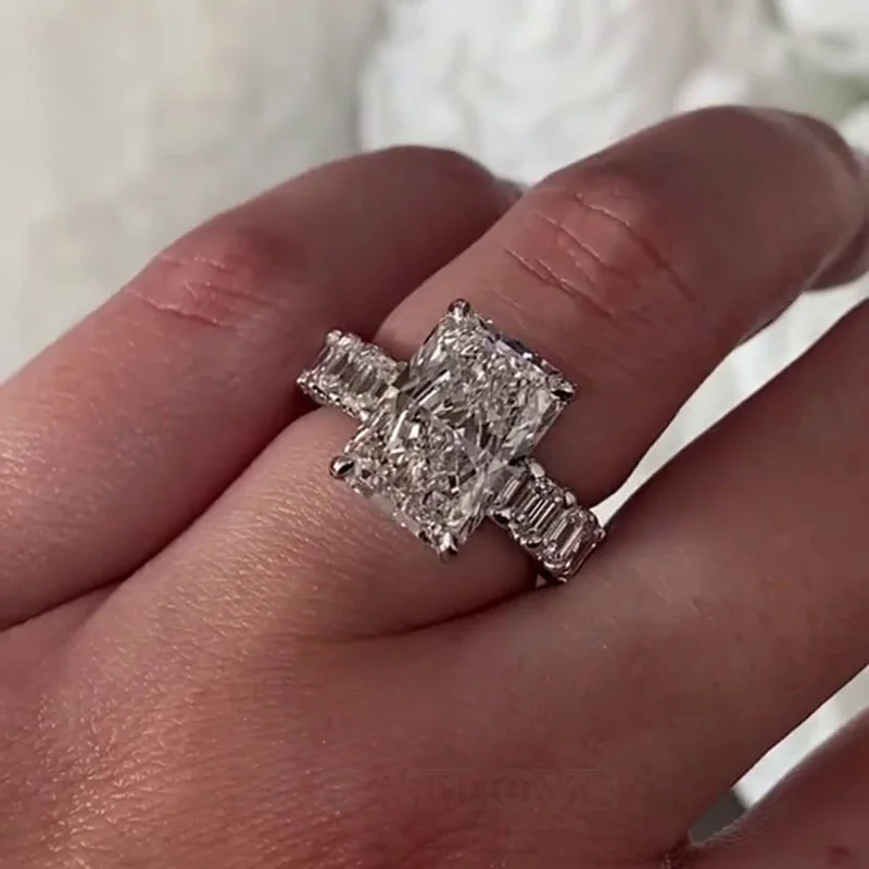 Radiant Cut Diamond White 925 Sterling Silver Hidden Halo Engagement Ring