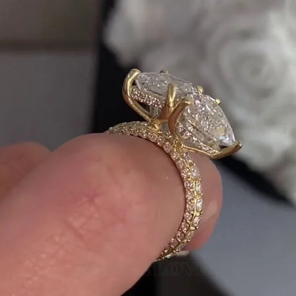 Emerald and Heart Cut Diamond White 925 Sterling Silver Yellow Gold Hidden Halo Engagement Ring