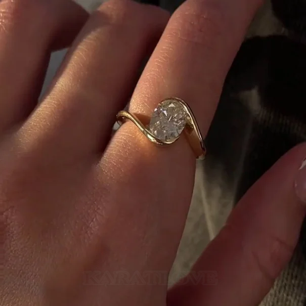 Oval Cut Diamond White 925 Sterling Silver Yellow Gold Solitaire Engagement Ring