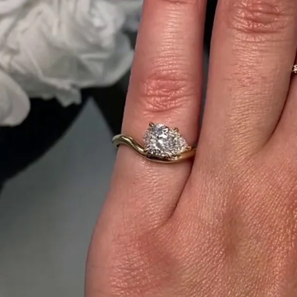 Pear Cut Diamond White 925 Sterling Silver Yellow Gold Solitaire Engagement Ring
