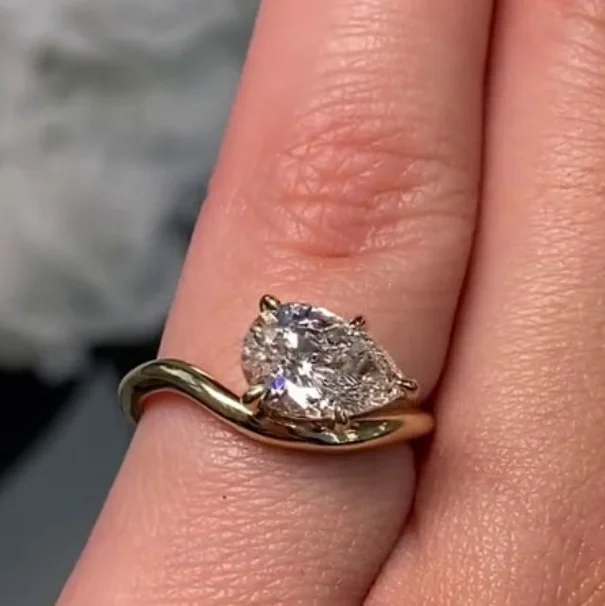 Pear Cut Diamond White 925 Sterling Silver Yellow Gold Solitaire Engagement Ring