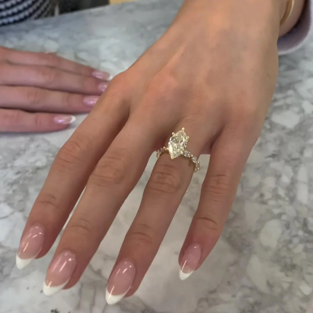 Marquise Cut Diamond White Sterling Silver Yellow Gold Engagement Ring