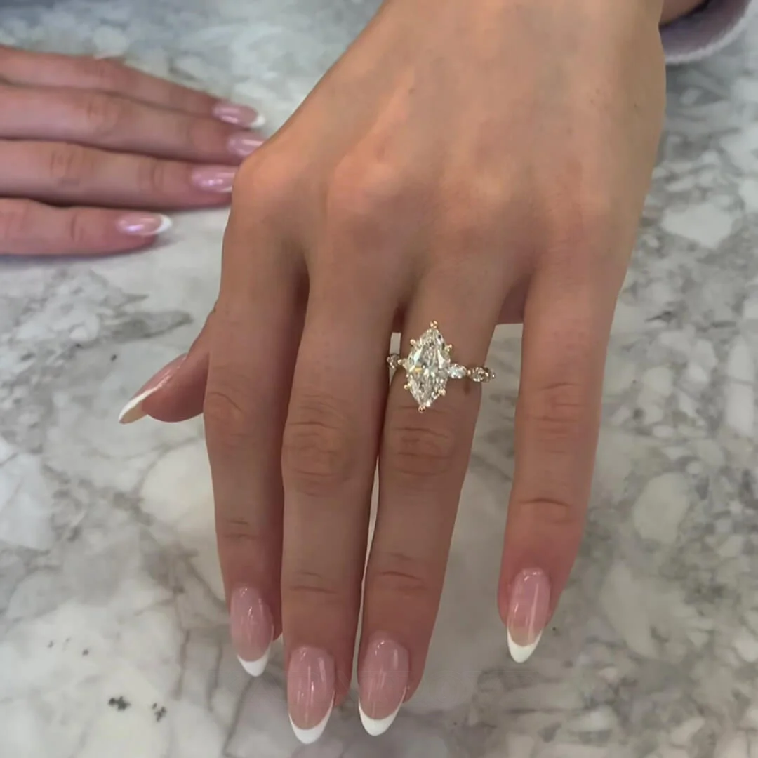 Marquise Cut Diamond White Sterling Silver Yellow Gold Engagement Ring