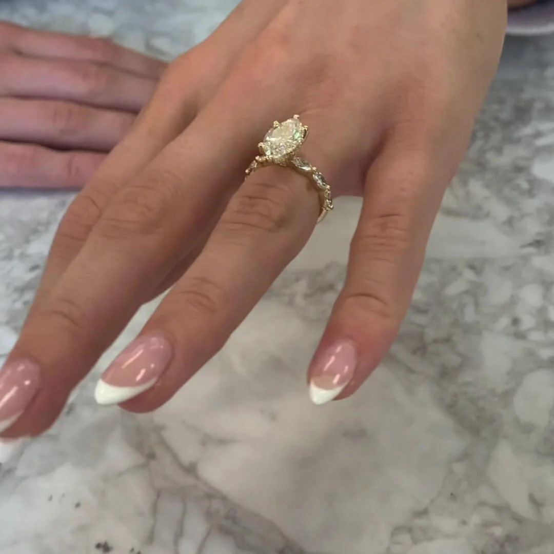 Marquise Cut Diamond White Sterling Silver Yellow Gold Engagement Ring