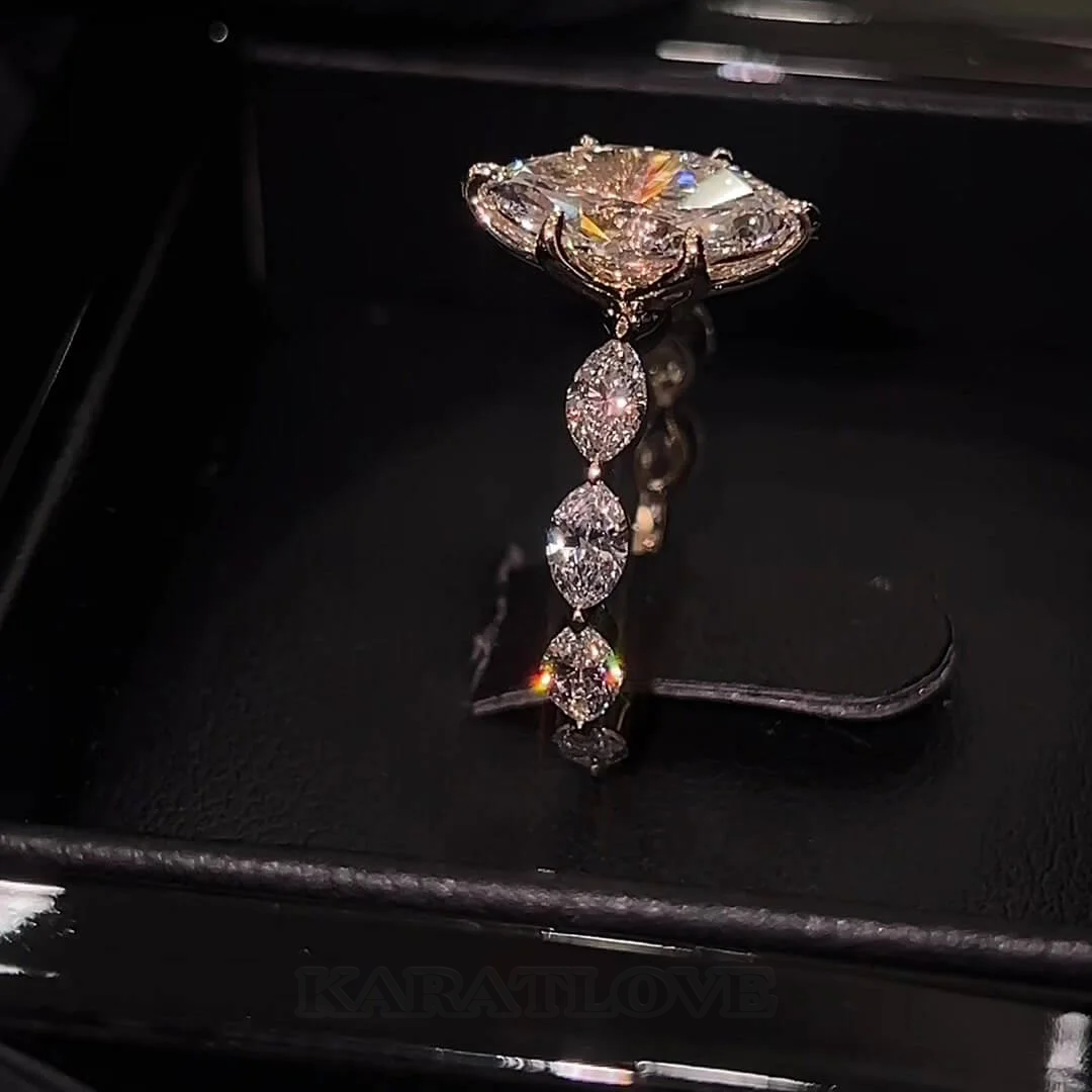 Marquise Cut Diamond White Sterling Silver Yellow Gold Classic Engagement Ring